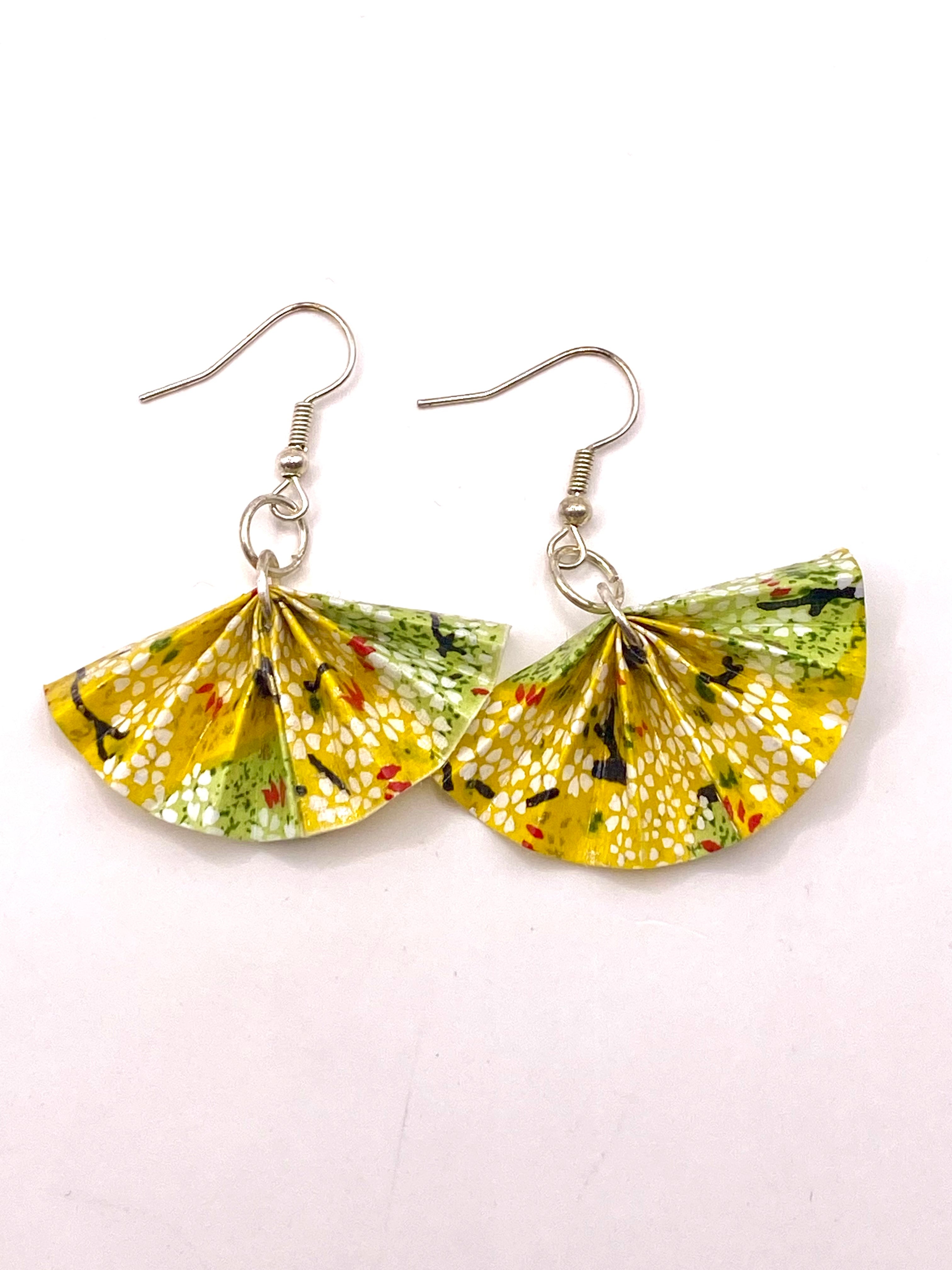 Origami Fan Earrings - Lemon/Lime