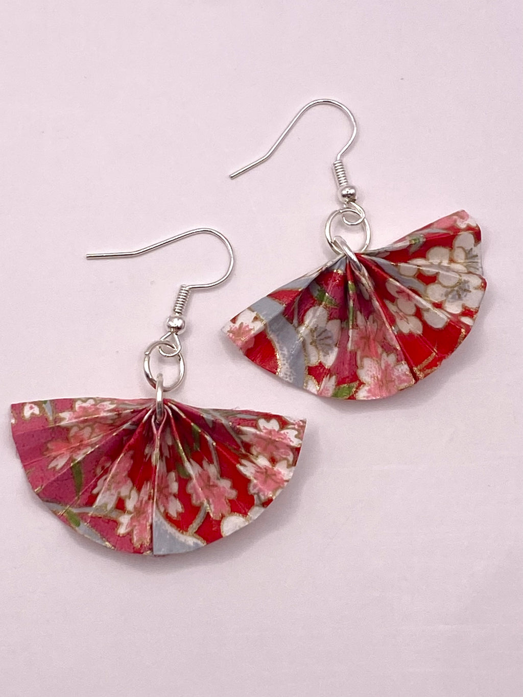 Origami Fan Earrings - Cherry