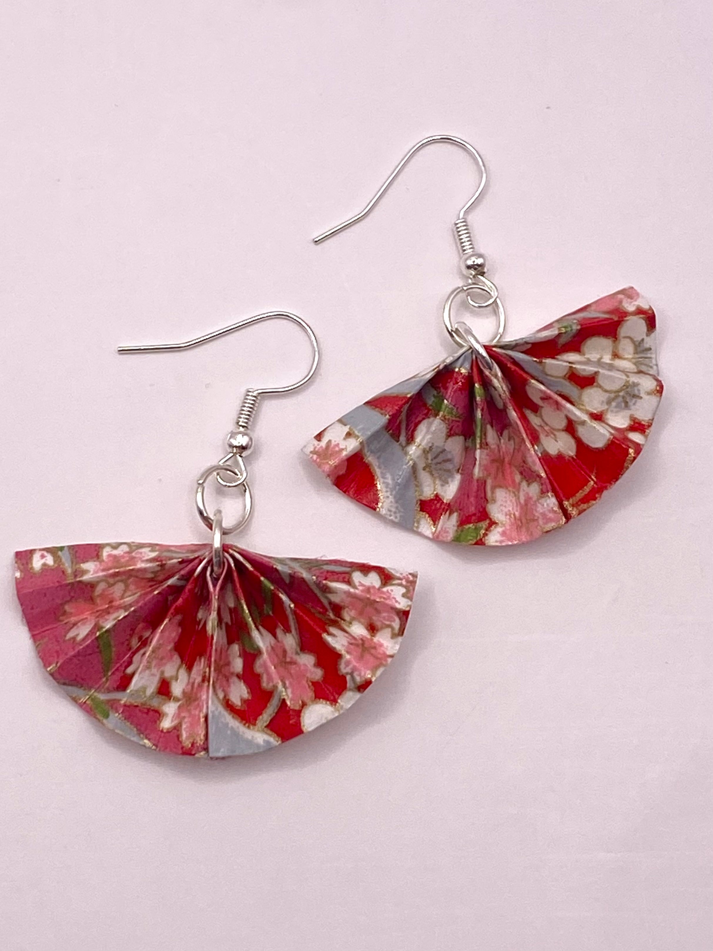 Origami Fan Earrings - Cherry