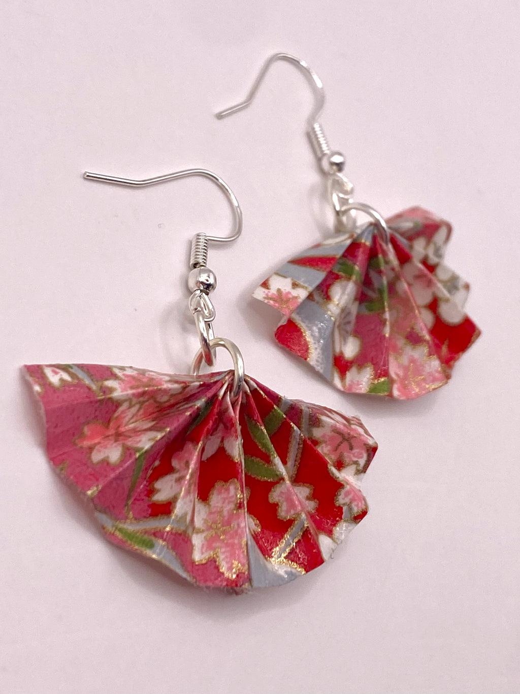 Origami Fan Earrings - Cherry