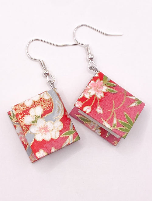 Origami Book Earrings - Cherry
