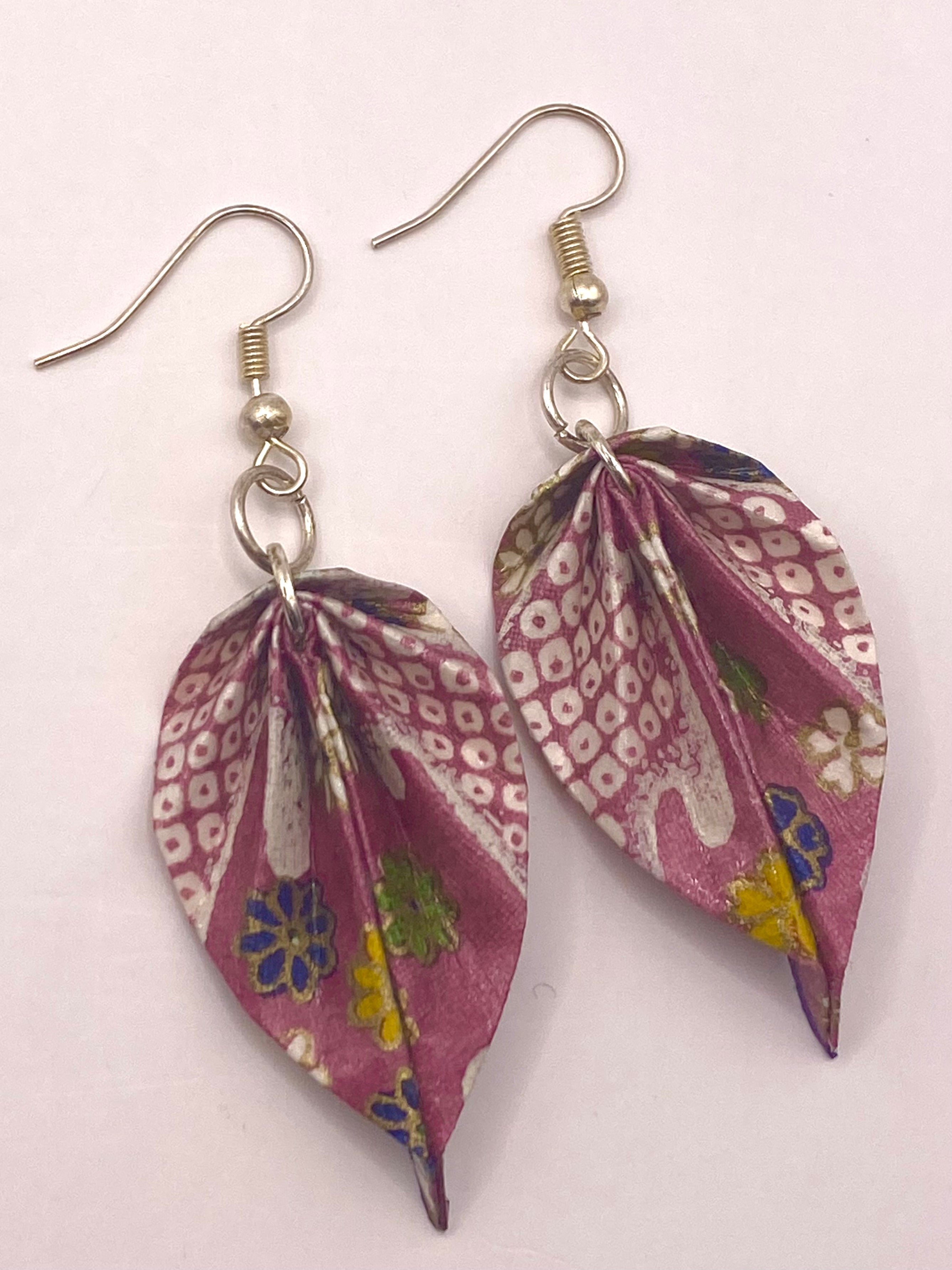 Origami Leaf Earrings - Orchid