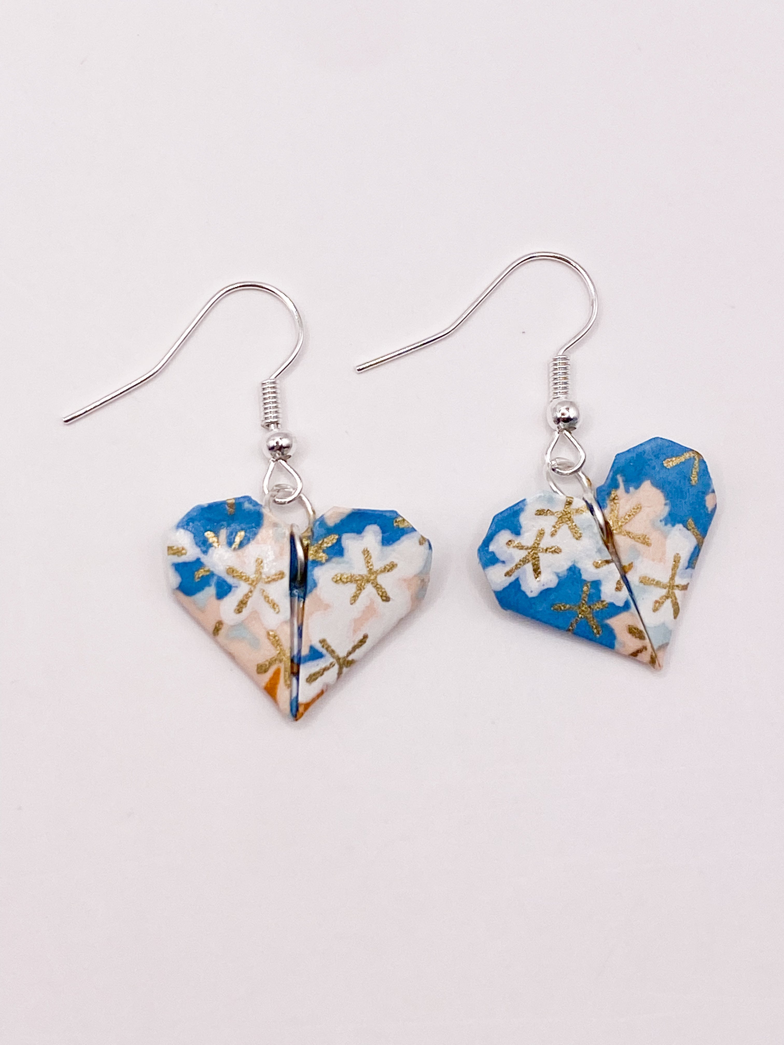 Origami Heart Earrings - Seafoam