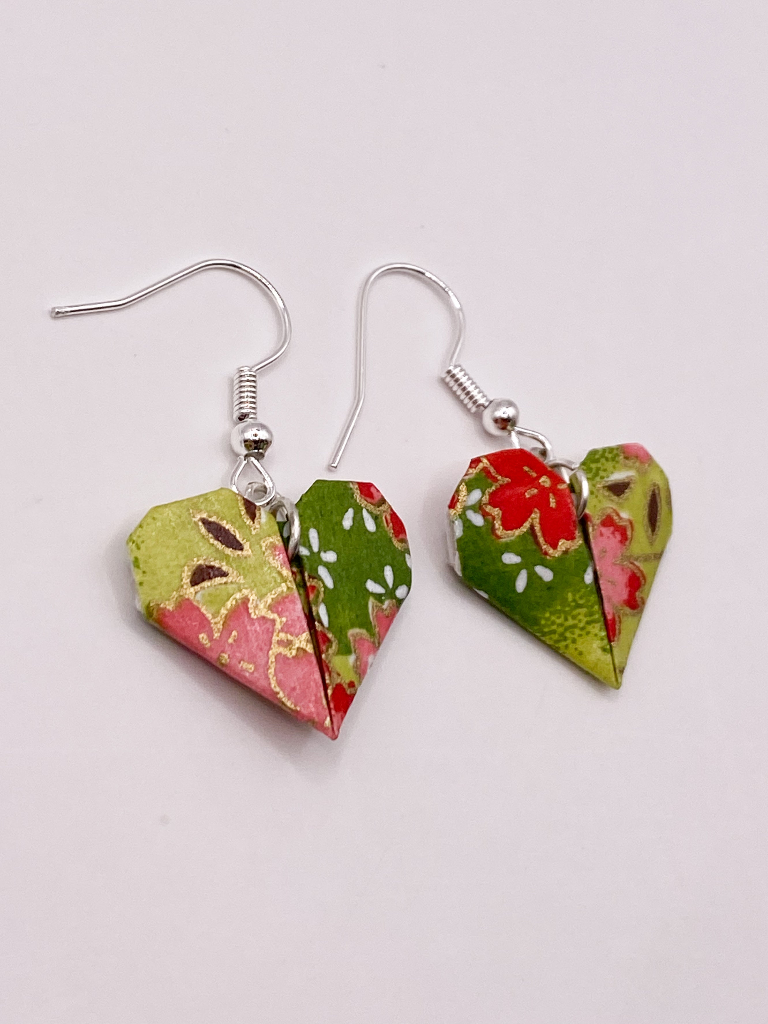 Origami Heart Earrings - Strawberry Patch