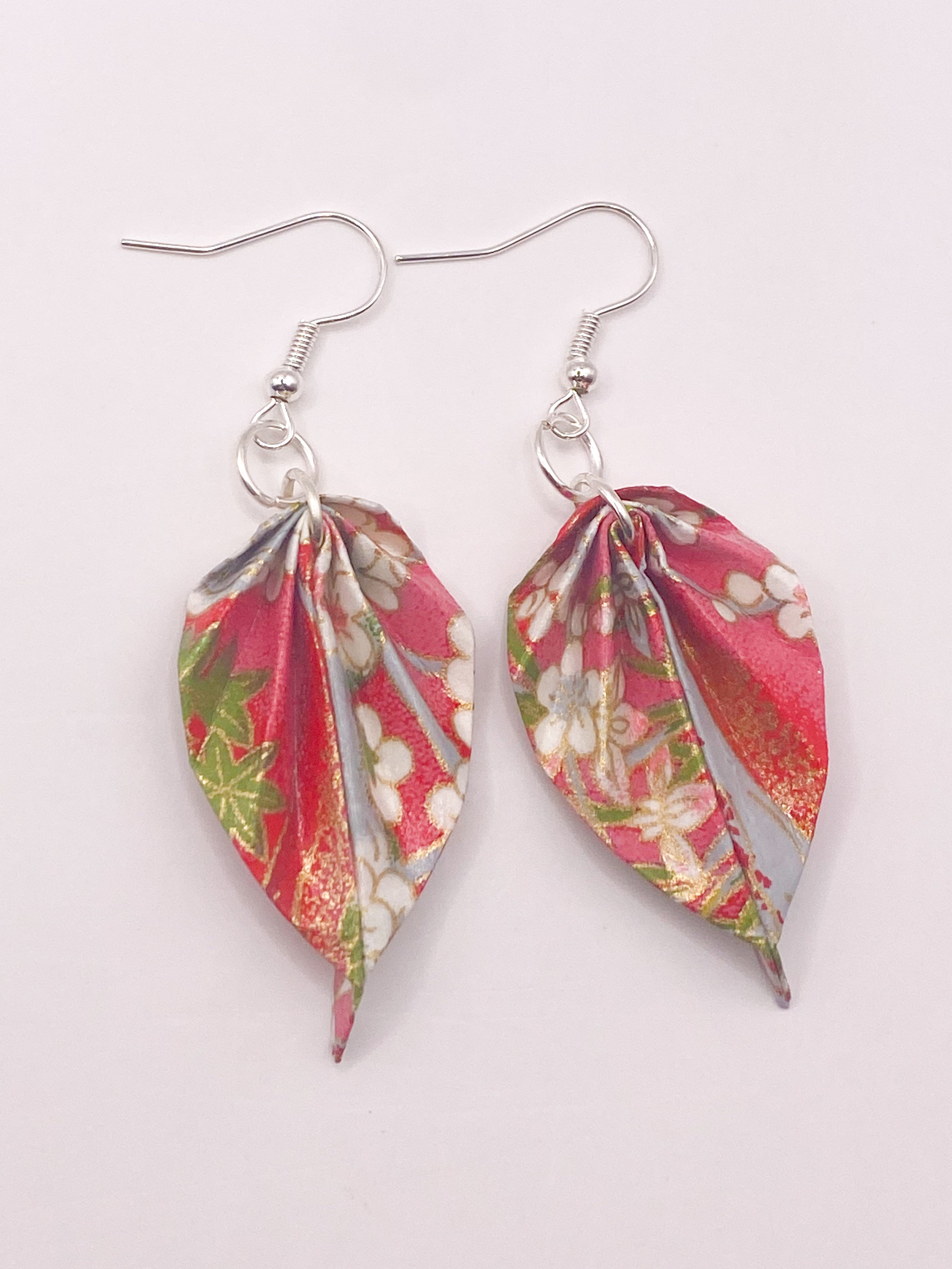 Origami Leaf Earrings - Cherry