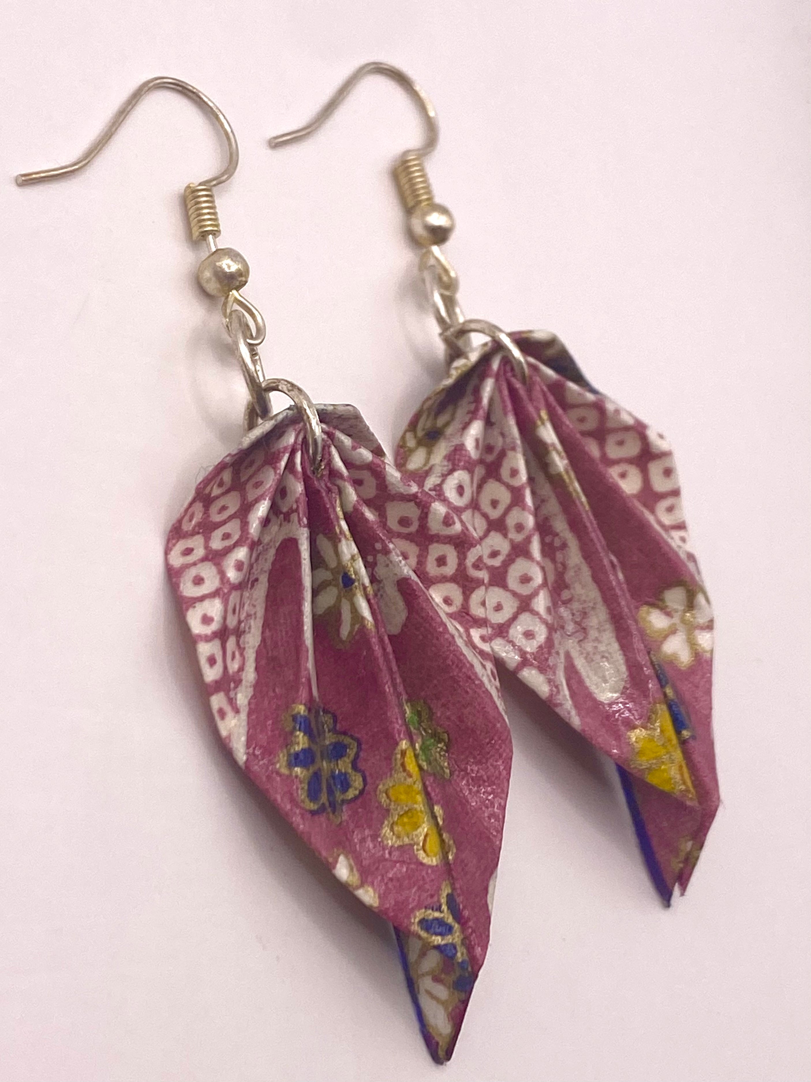 Origami Leaf Earrings - Orchid