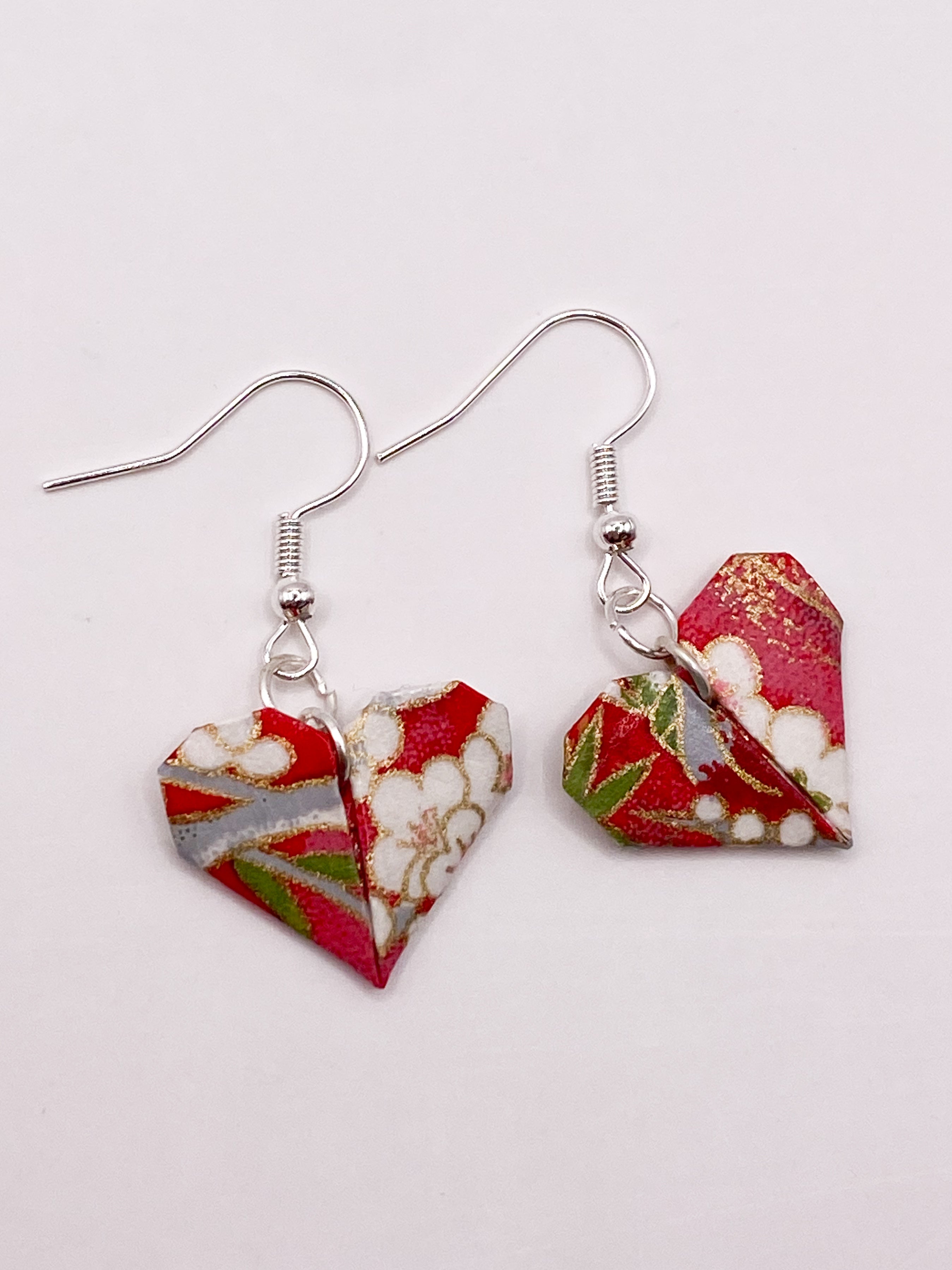 Origami Heart Earrings - Cherry