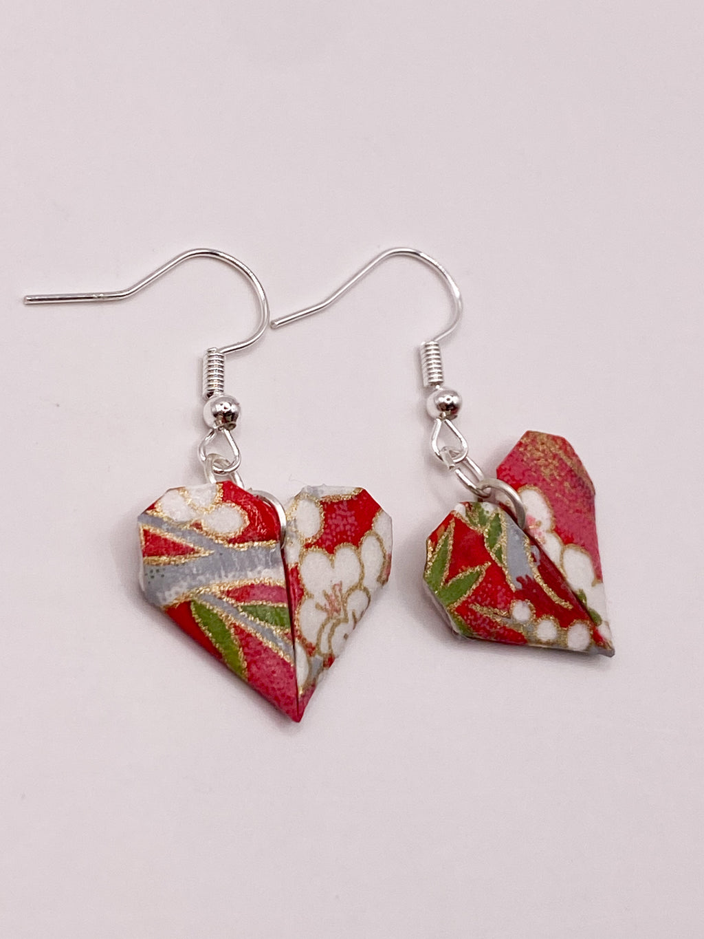 Origami Heart Earrings - Cherry