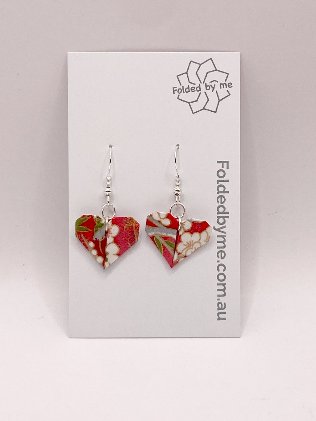 Origami Heart Earrings - Cherry